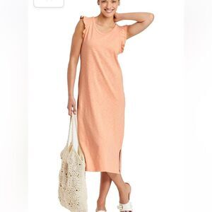 Target Cotton Ruffle Butterfly Sleeve Snap Button Back Midi Dress-orange/coral